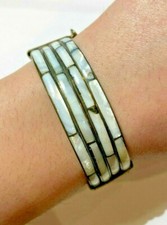 Bracelet Bangle En Plaqué Or Avec Incrustation En Nacre Blanche Épaisse Vintage
