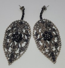 Anciens Bijoux Boucles D'oreilles DIMITRIADIS- Argent Massif - JAIS #AJ# A8