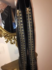 Marc Jacobs Black Leather Flat Riding Boots Kip Back Zipper Booties 36