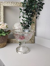 Coupe à Fruits / Compotier en Verre Vintage - Motif Rose et Fleurs - Décoration