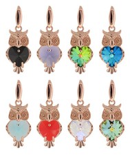 Argent Sterling Plaqué or Rose Chouette Pendentif Avec 6228 Primero Cristaux