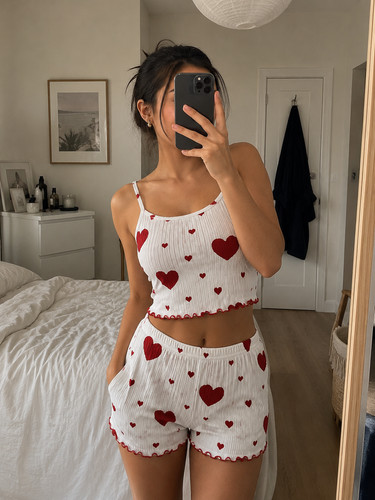 Women heart print pajama set - women,