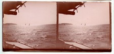 Ancien tirage photo stéréo 6 x 13 cm début XXe s Paysage marin voilier mer océan