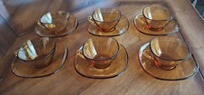 Lot n°1 de 6 tasses café thé avec soucoupe vintage VERECO verre orange ambré