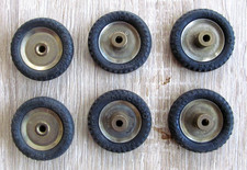 6 ROUES de Voiture identiques MECCANO France, pneus caoutchouc diamètre 38 mm