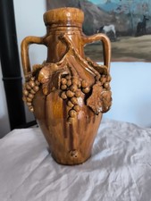 Grand Vase en Forme D'amphore XIXieme Poterie Italienne à décor de Raisins 