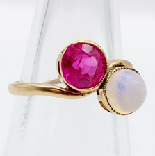 Bague toi et moi art deco or 18k opale et rubis synthétique (circa 1940)