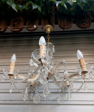 Très beau lustre de Venise à pampilles 5 feux / complet en état de marche