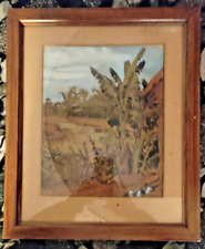 paysage exotique sous verre de bananier encadré 37 x 44