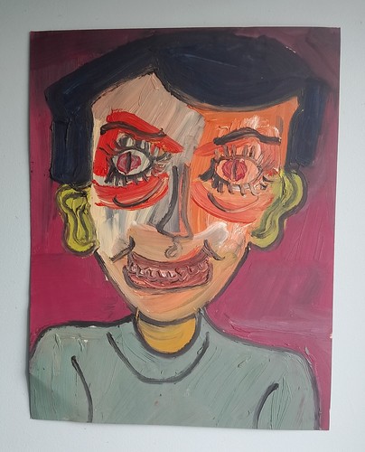 Huile art brut sourire - huile,