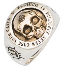 Bague argent massif 925 homme Bicolore Tête de Mort doré chevalière neuve neuf
