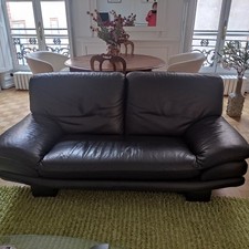 canapé cuir noir roche bobois 2 places très bon état 1,75m
