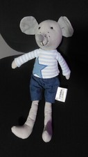 doudou peluche souris grise bleu blanc étoile OSTARIA Les Minis 33cm - état NEUF