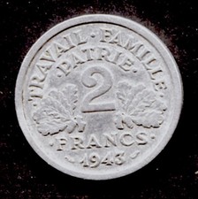 France - pièce de 2F de 1943 type Morlon - D 27mm aluminium