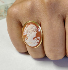 Bague Femme Camée Italienne Argent 925 Plaqué Or Jaune Tige Réglable