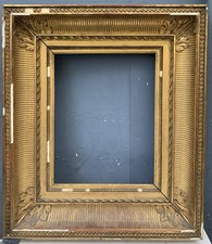 Cadre Ancien à Canaux Bois Doré Feuille d'or Idéal 5F 27 x 35 cm A restaurer