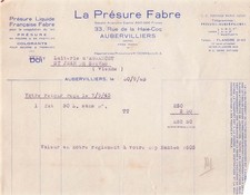 93 SEINE AUBERVILLIERS, fabricant, Presure Fabre 1943 presure, lait