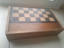 Ancien grand Jacquet / Backgammon en bois & Jeu de Dames - boite à jeu