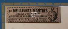 OUVRIERS HORLOGERS BESANCON UNION FRANCAISE MONTRE publicité 1896 french advert 
