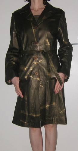 Trench cuir vert kaki doré - trench,