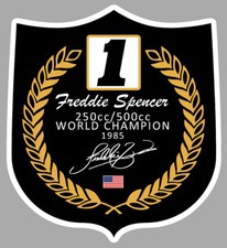 STICKER FREDDIE SPENCER CHAMPION DU MONDE MOTO 1985 500 & 250CC HONDA SD050