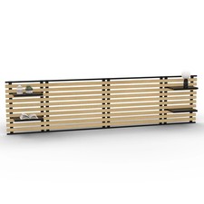 Tête de lit suspendue en lattes DETROIT 240 cm bois et métal noir avec étagères 