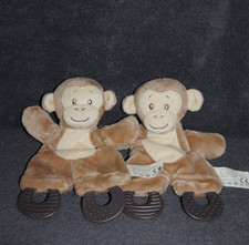?Doudou Plat Singe ACTION Beige Marron rAnneau Dentition Monkey Schmusetuch X2