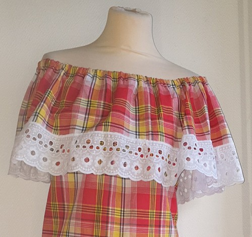 Haut madras femme col bardot - ,