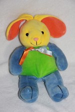 Doudou Peluche Vintage TOYS'R'US LAPIN jaune vert bleu orange noeud parfait état