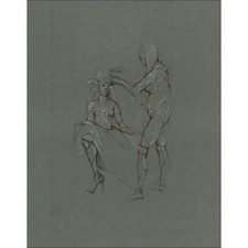 FINI Léonor - Gravure originale "Femme et coiffeuse" 69x53cm