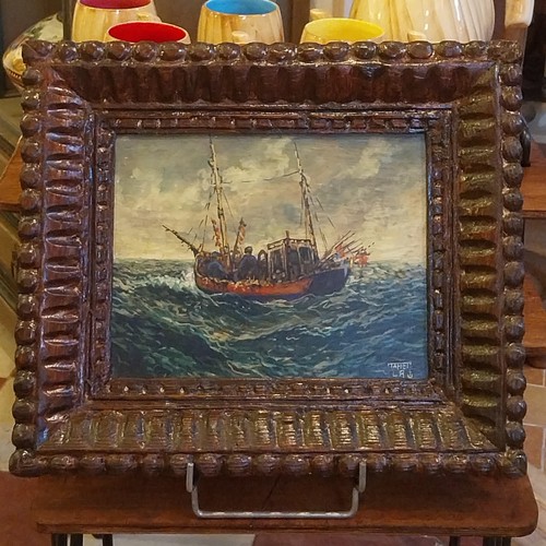Huile sur bois peche - huile, en
