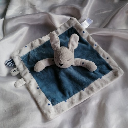 Doudou lapin bleu - ,, bordure