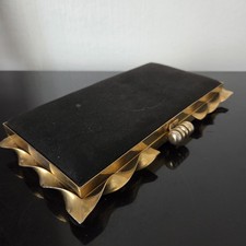 Minaudière Ancienne en Laiton Doré Daim Noir 1950 Sac de Soirée Italie