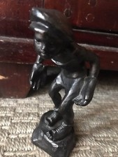 Rare ancienne belle statue Gardien de but Football en métal