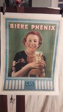 AFFICHE   ANCIENNE  BIERE PHENIX MARSEILLE FEMME  CALENDRIER 1939