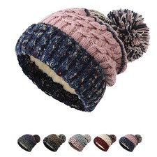 Bonnet tricoté doublé polaire thermique avec pompon fourrure hiver bobble hat