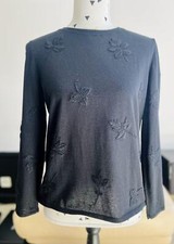 Chanel Pull fin en cachemire noir à motif de feuilles taille 36
