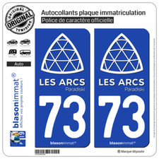 2 Stickers autocollant plaque immatriculation : 73 Les Arcs - Paradiski