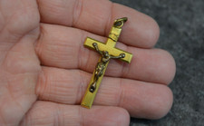 BIJOU / ANCIEN PENDENTIF MEDAILLE CROIX RELIGIEUSE PLAQUE OR #47