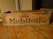 ancienne caisse bois mobiloil gargoyle,bidon huile