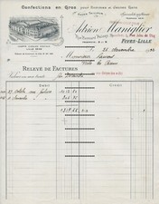 1932 : FIVES LILLE – RELEVE DE FACTURES – ADRIEN MANIGLIER – CONFECTION EN GROS