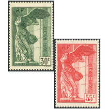FRANCE N°354/355 VICTOIRE DE SAMOTHRACE TIMBRES NEUFS** ANNÉE 1937 SIGNÉS BRUN