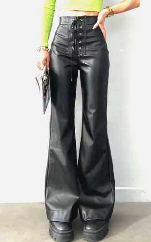 Pantalon cuir bootcut - en, noir
