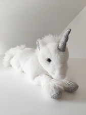 Peluche/Doudou Licorne Allongée Blanc Noeud Corne Argentée 33cm  Histoire D'ours