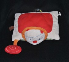 Peluche doudou lion coussin OXYBUL Eveil et Jeux rouge crème grelot 25*20cm TTBE