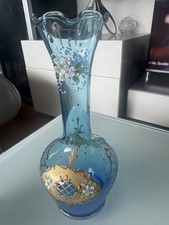 Joli Vase Verre Bleu Émaillé 