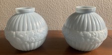 Paire de  vases boule 1930's en opaline bleue art déco CLA MADE IN FRANCE