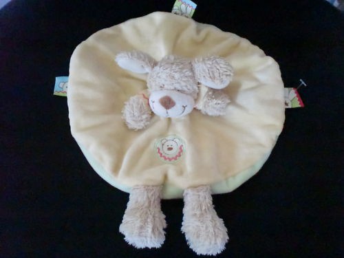 Doudou plat chien rond jaune - chien,
