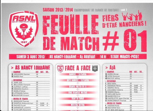 Feuille match asnl - de, n°01