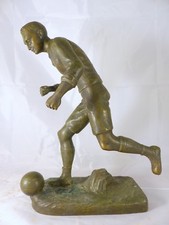 14"Tall Vintage sculpture Spelter signed FUGERE Bronze patina 1930 Soccer Sport